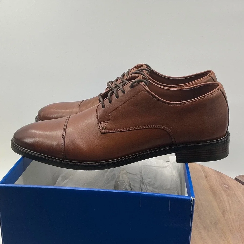 Vince Camuto Teodor Mens Cognac Brown Leather Cap Toe Oxford Dress Shoes 10M